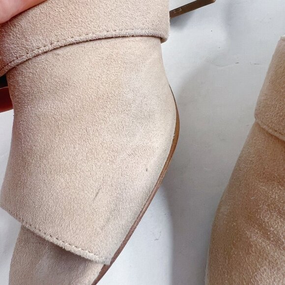 Marc Fisher Rima Tan Blush Suede Sandal Silver Block Heel Mule Slides Size 8 - Picture 10 of 13
